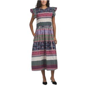 LEA Flutter Sleeve Mixed Print Maxi Dress